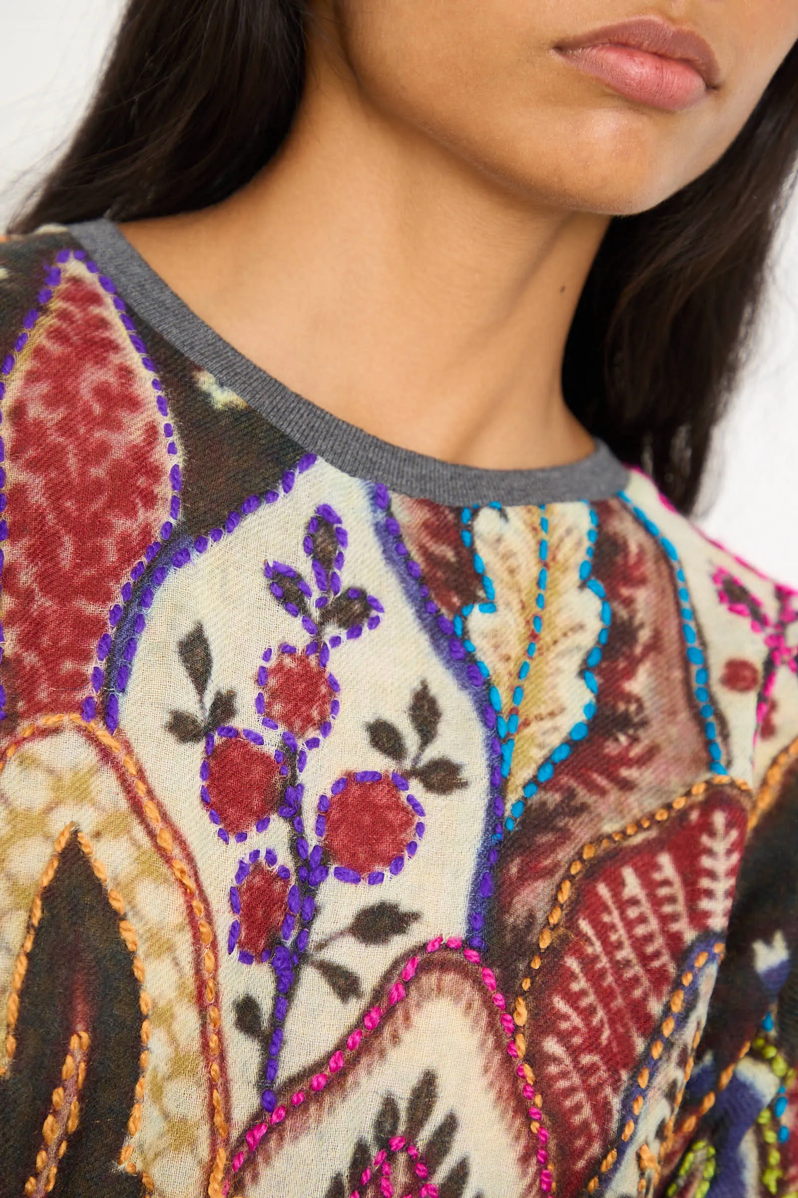 Embroidered Wool No. 78 Sweater in Multicolor Brown