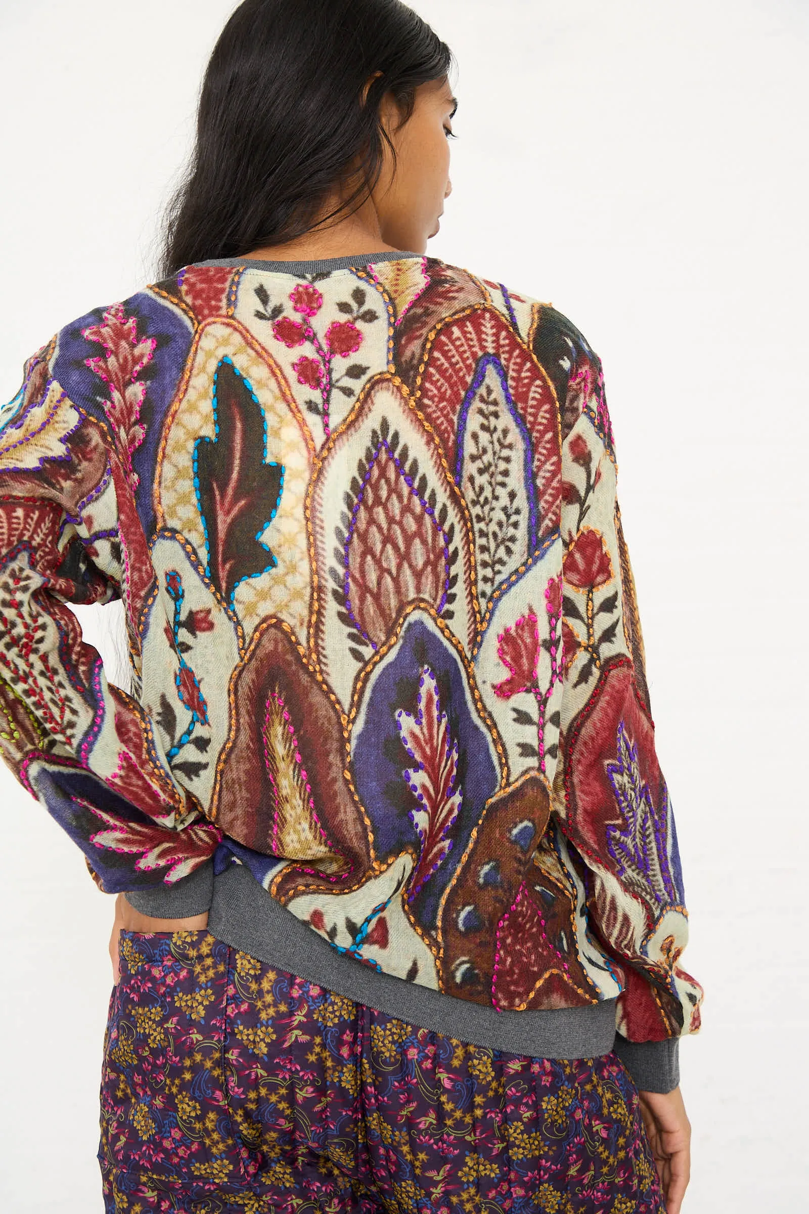 Embroidered Wool No. 78 Sweater in Multicolor Brown