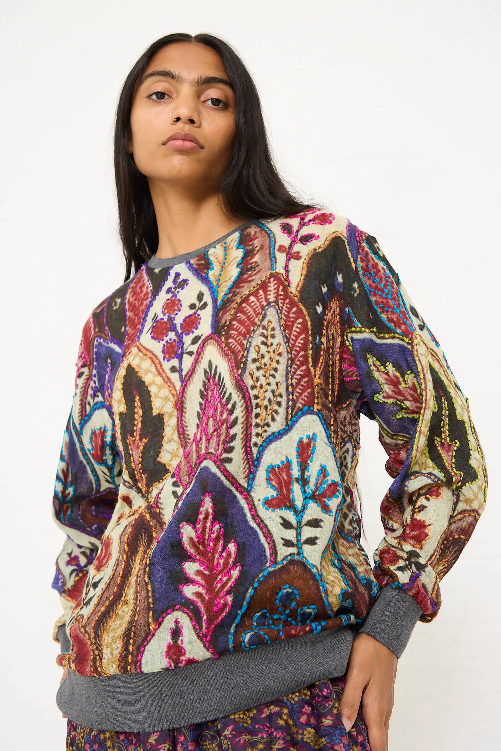 Embroidered Wool No. 78 Sweater in Multicolor Brown