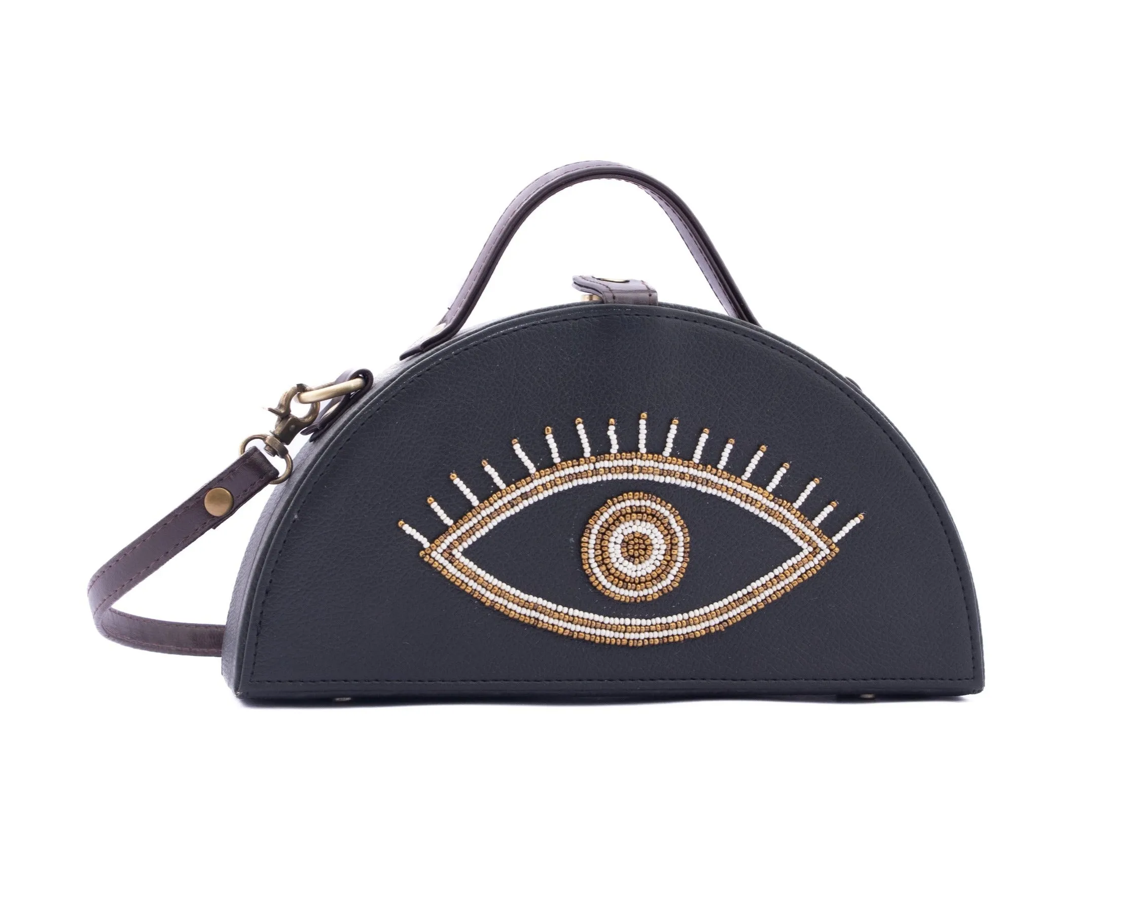 Evil eye semi circle hand embroidered crossbody clutch bag