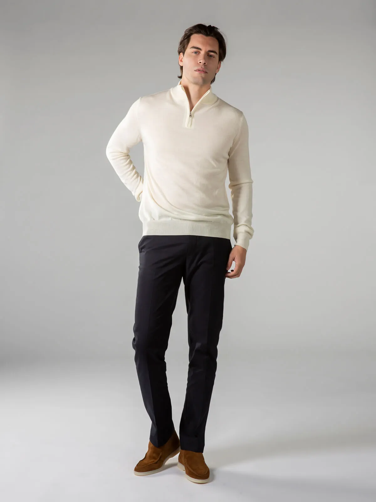 Extrafine Merino Zipper Sweater Ivory