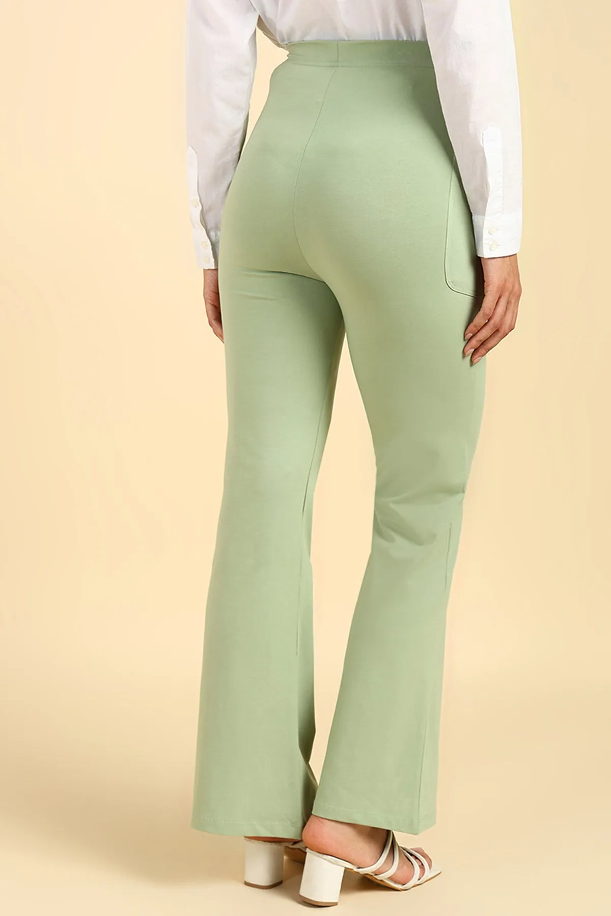 Fit & Flare Cotton Pistachio Green Maternity Pants (Pregnancy & Postpartum)