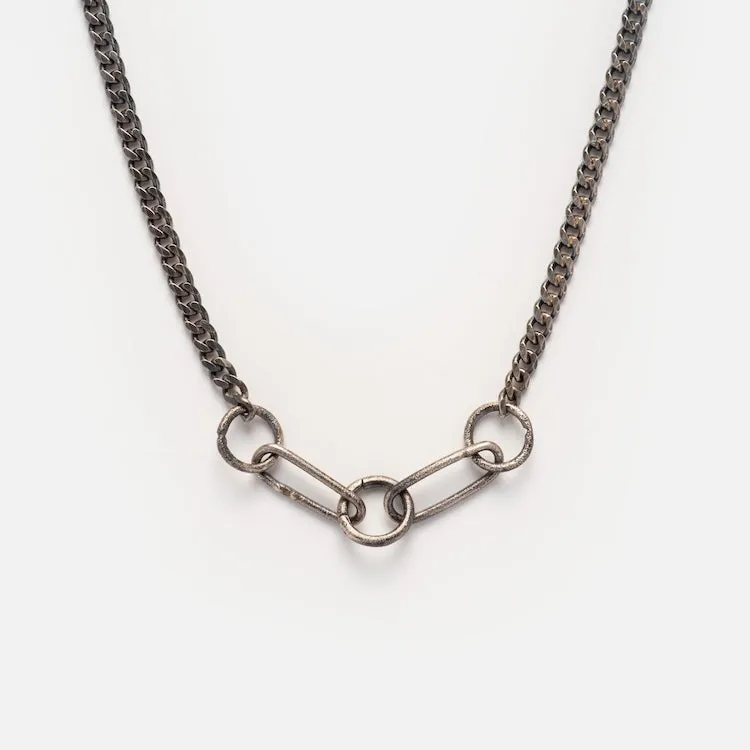 Five Link Oxidized Silver Charm Holder Necklace