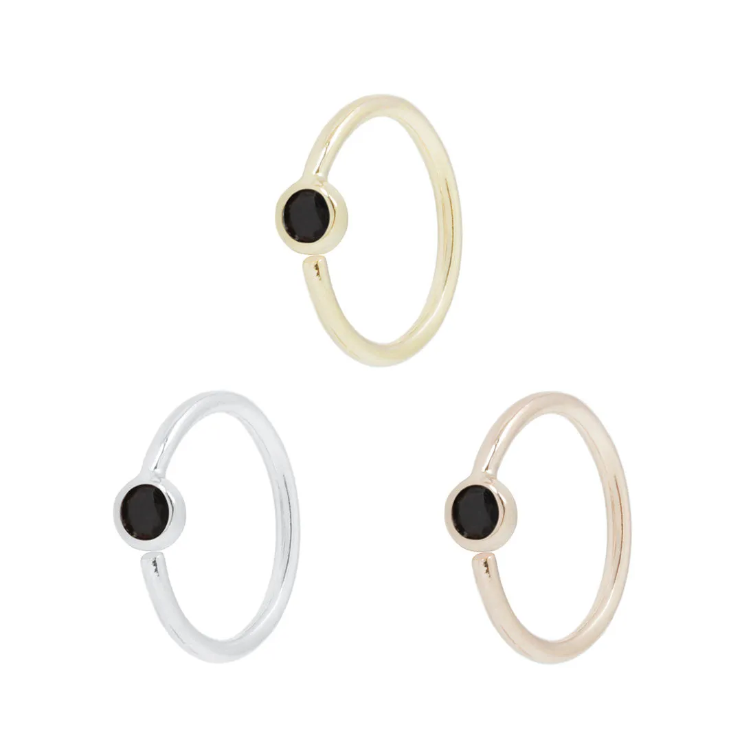 Fixed Bezel Bead Ring 2mm Black Spinel - Side Set Facing