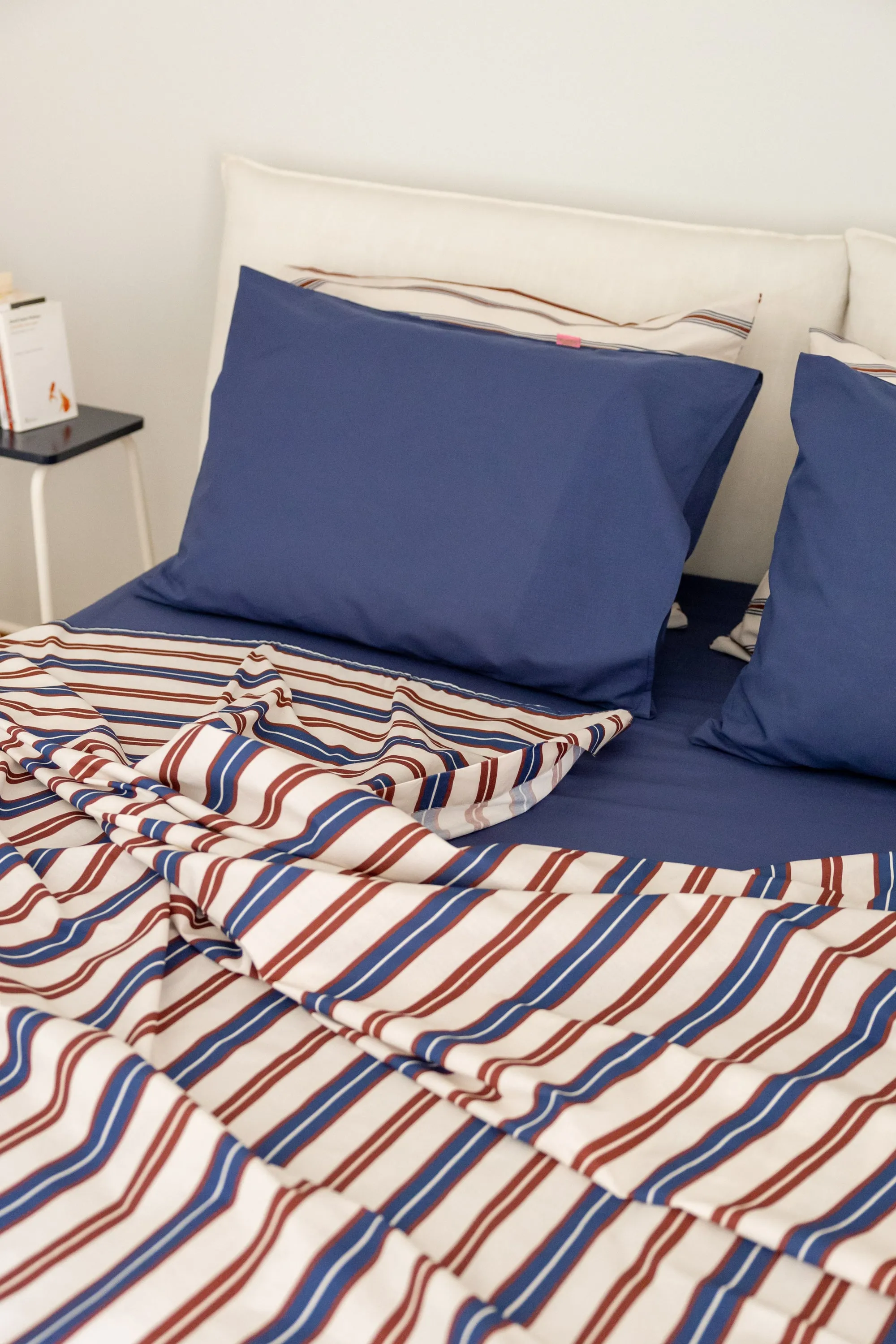 Flat Sheet (Blue/Bordeaux Stripes)