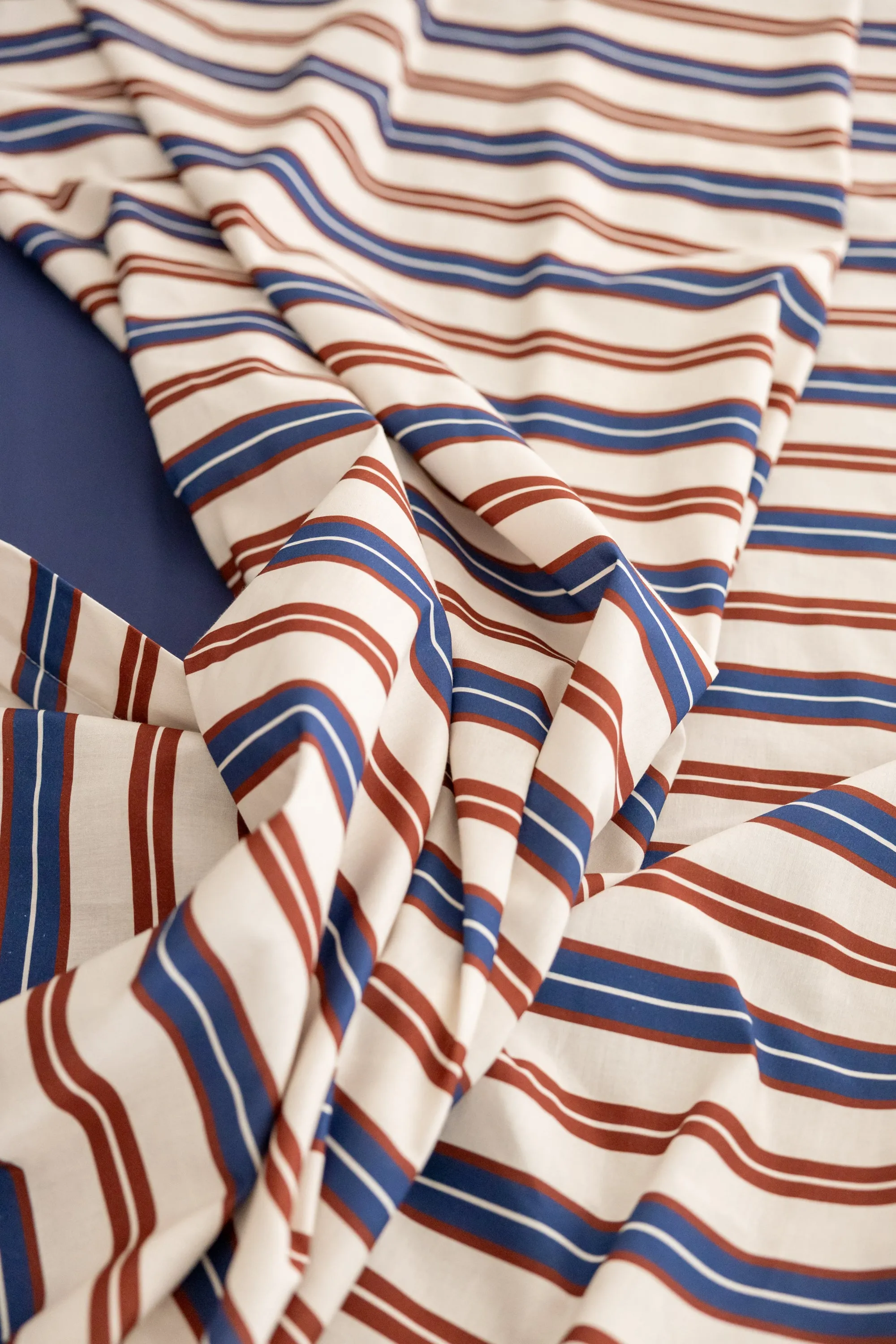 Flat Sheet (Blue/Bordeaux Stripes)