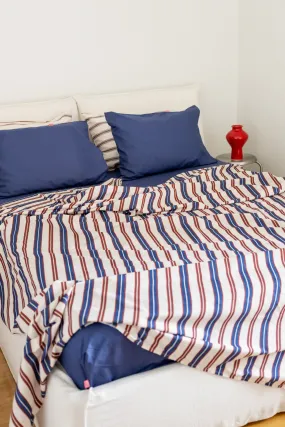 Flat Sheet (Blue/Bordeaux Stripes)