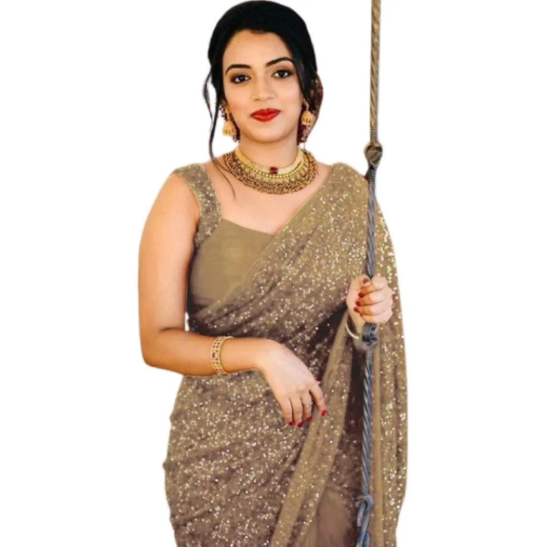 Golden Heavy Georgette Saree