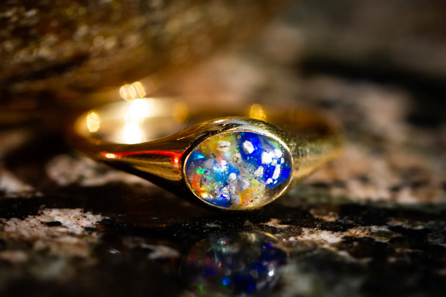 Golden Oval Ring with Ash