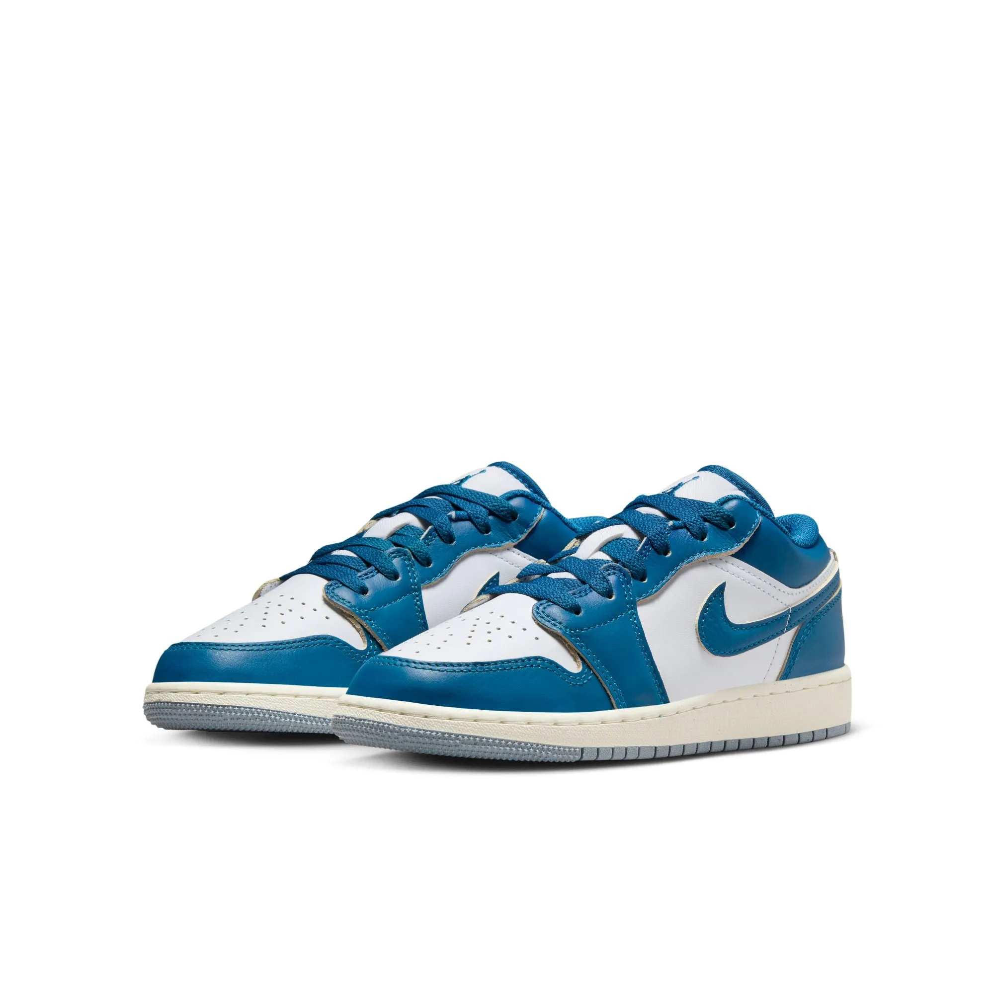 Grade School Air Jordan 1 Low SE GS White/Industrial Blue-Blue Grey-Sail FN9137-141