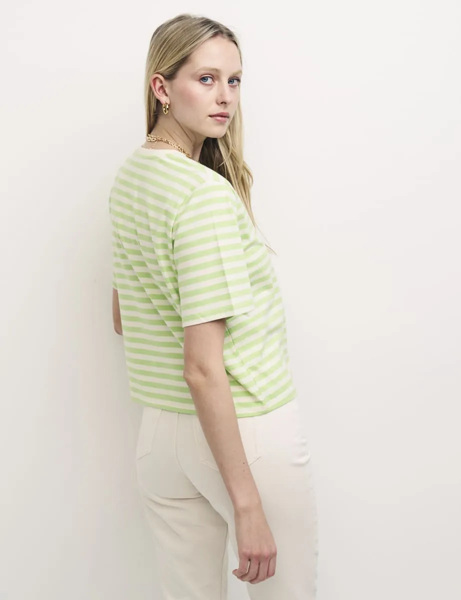 Green Stripe Short Sleeve Cameron Boyfriend Tee