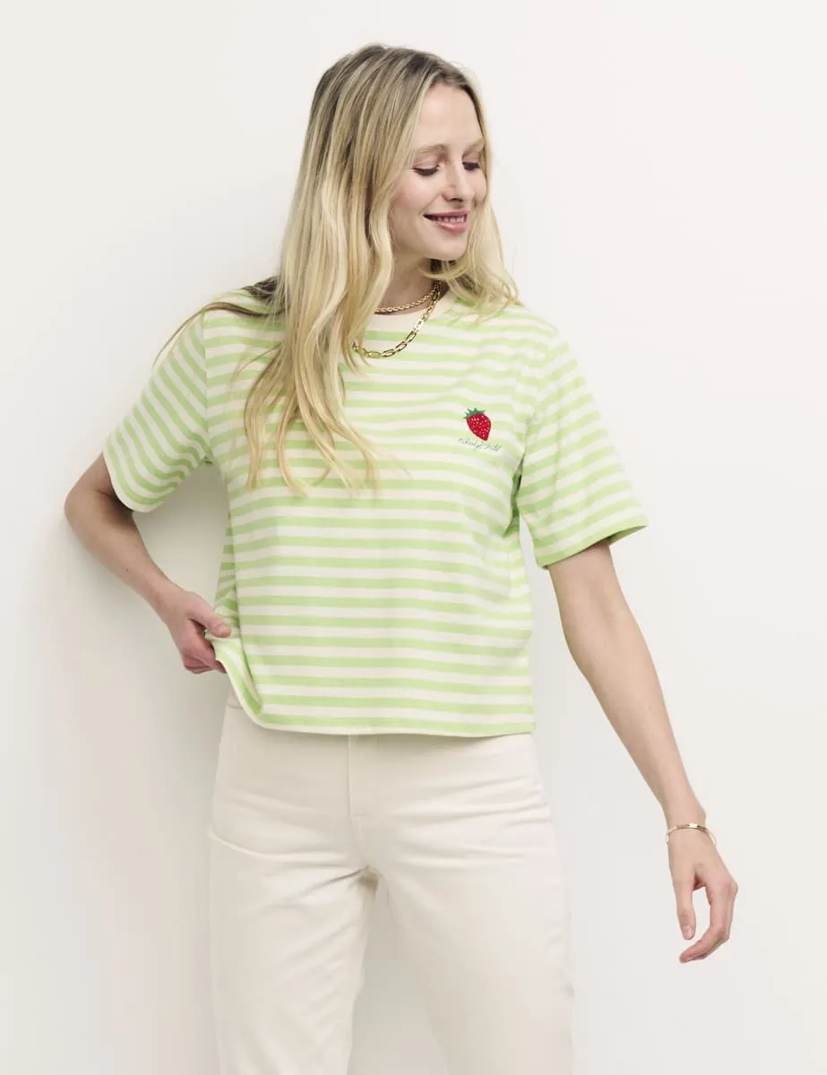 Green Stripe Short Sleeve Cameron Boyfriend Tee