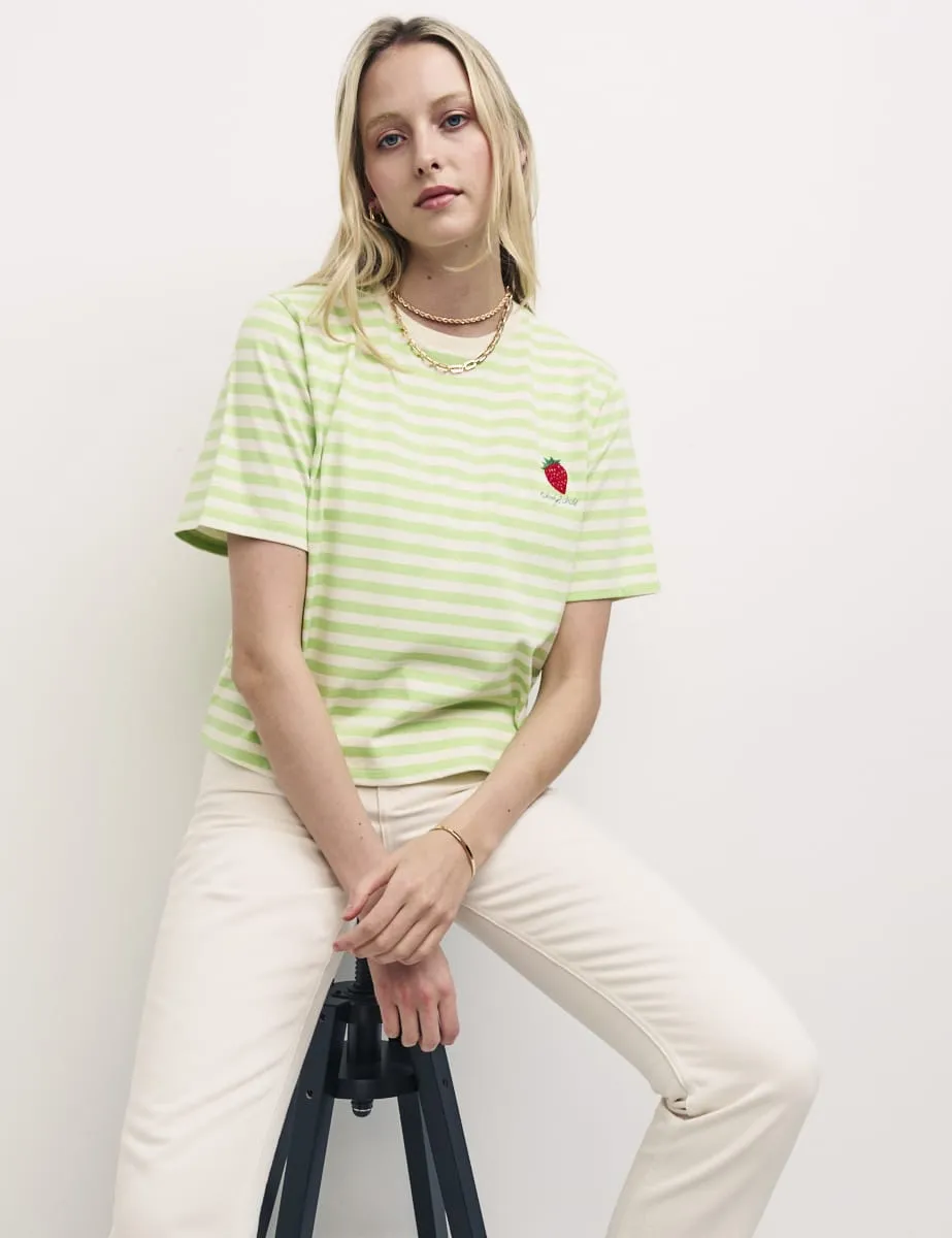 Green Stripe Short Sleeve Cameron Boyfriend Tee