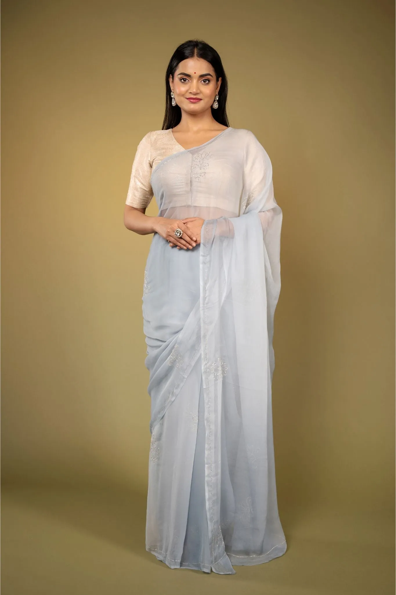 Grey Chiffon Saree