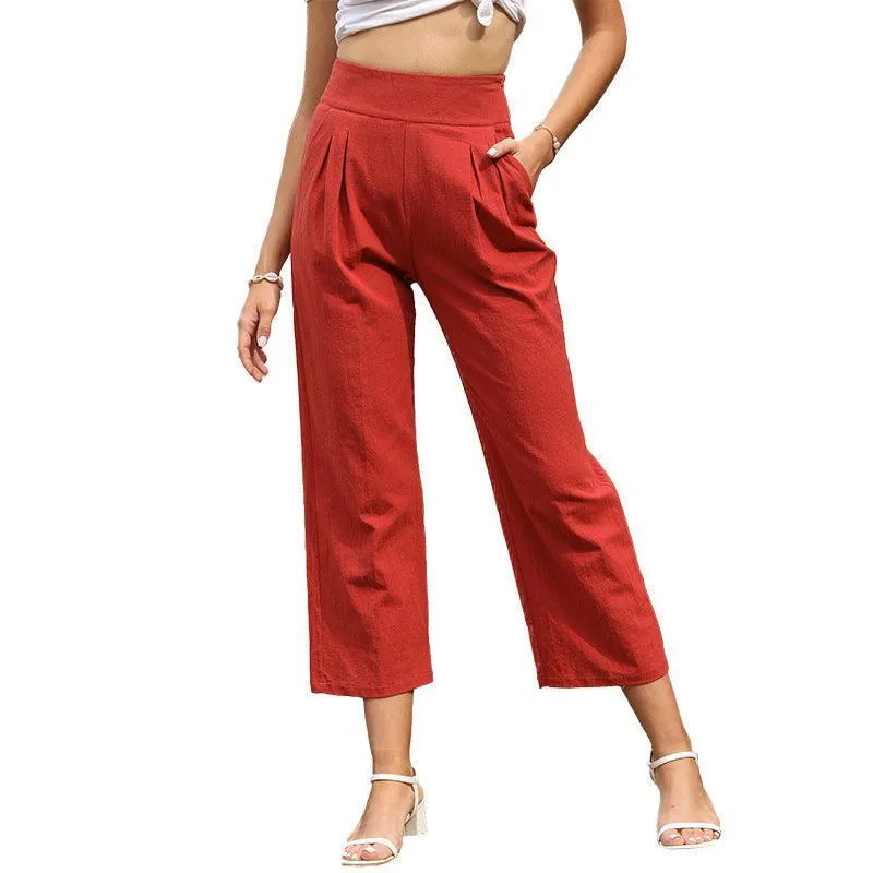 High Rise Slim-Fitting Capris in Solid Color with Ruched Detail