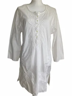 J. Crew White Embroidered Cotton Tunic, M