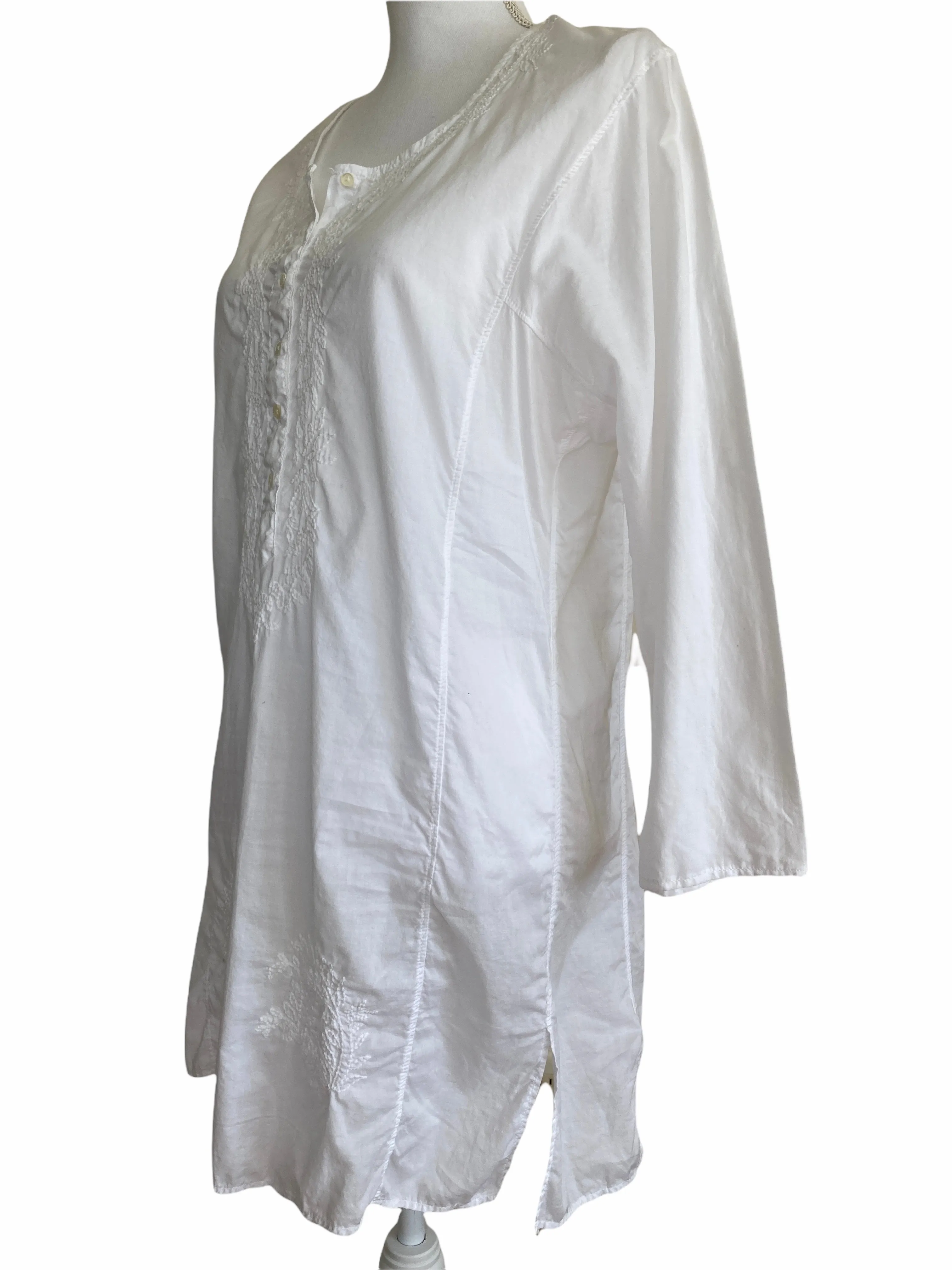 J. Crew White Embroidered Cotton Tunic, M