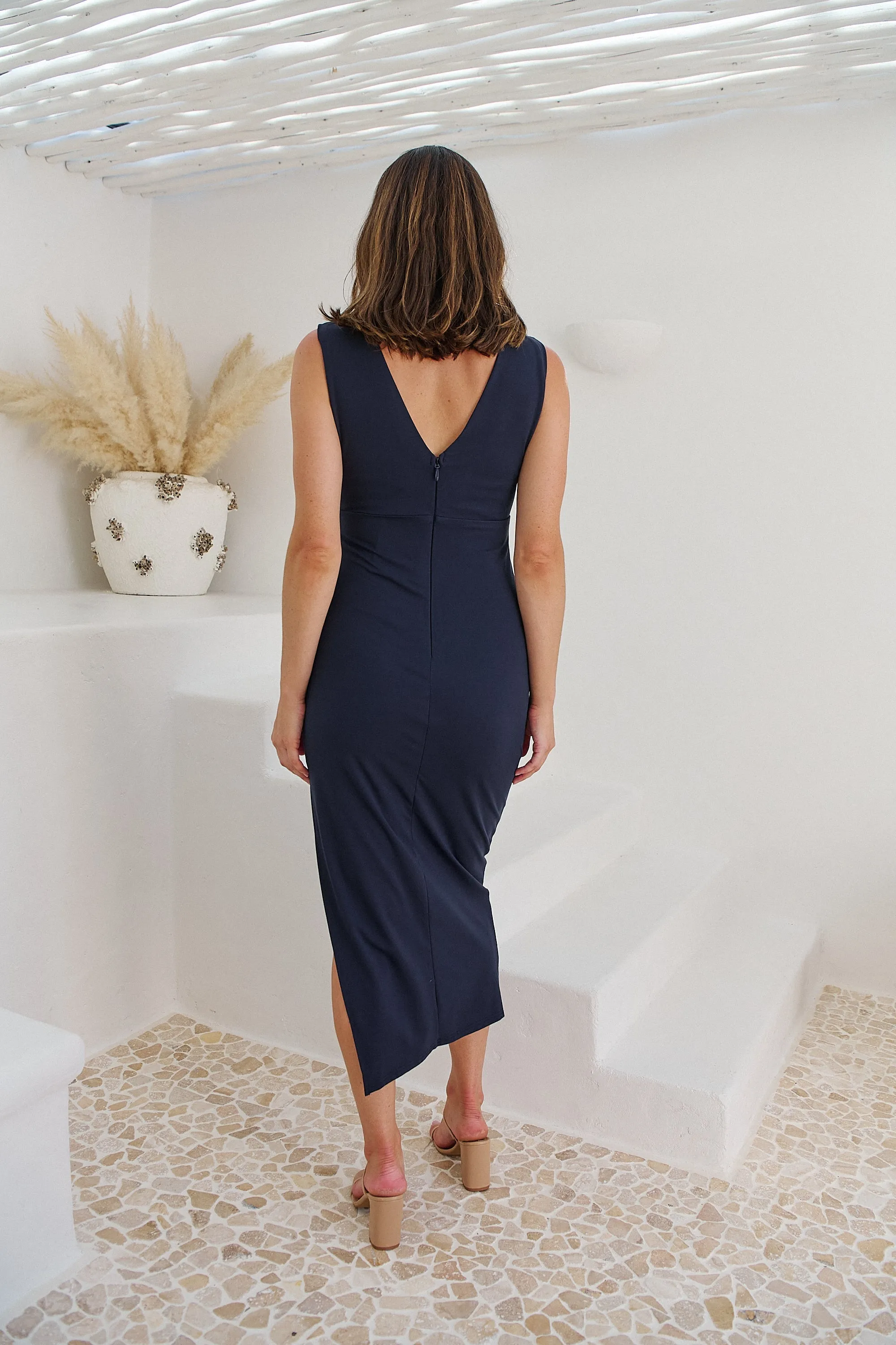 Joelle Navy Crossover Evening Dress