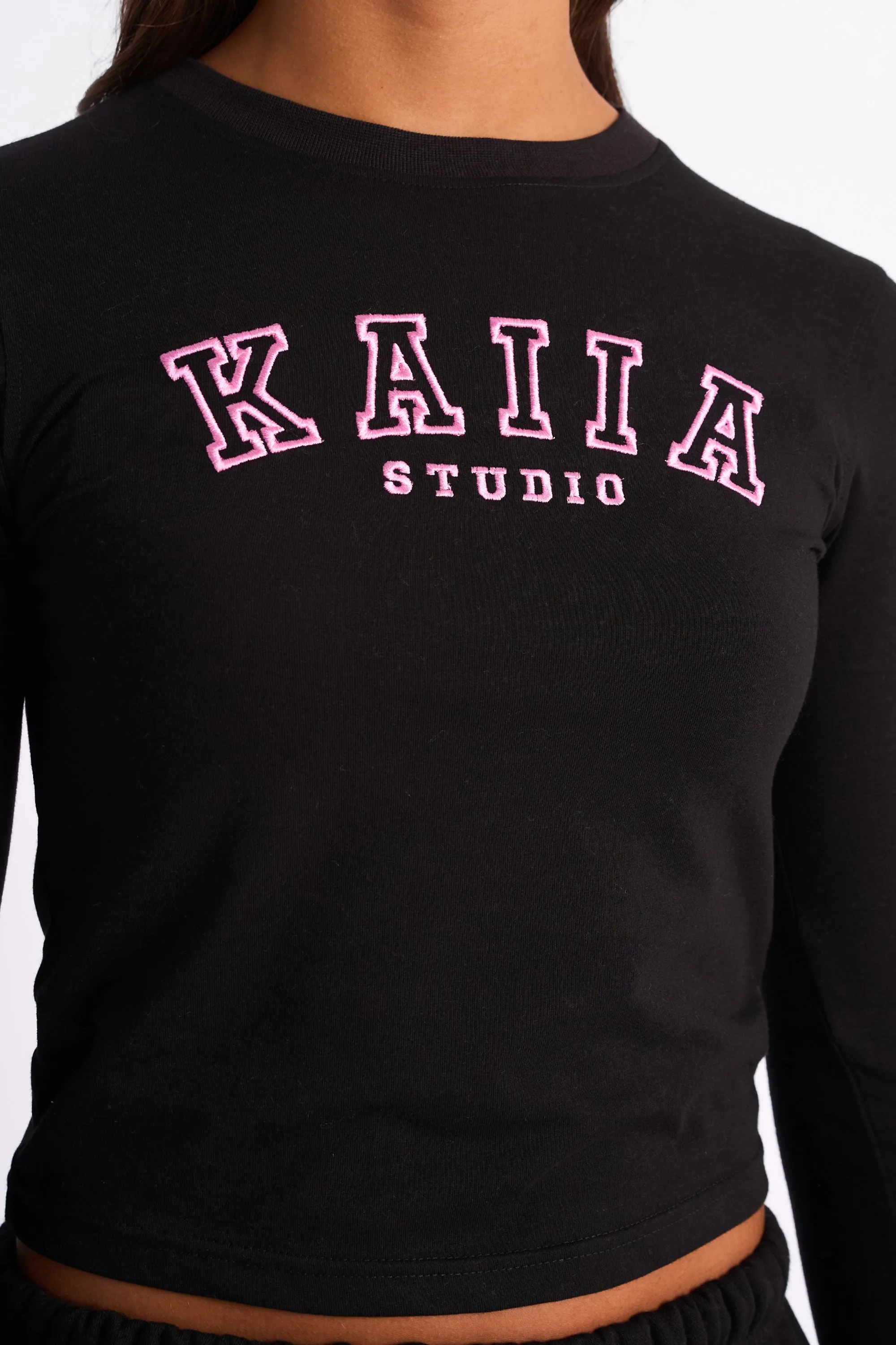 Kaiia Logo Long Sleeve Baby Tee Black & Pink