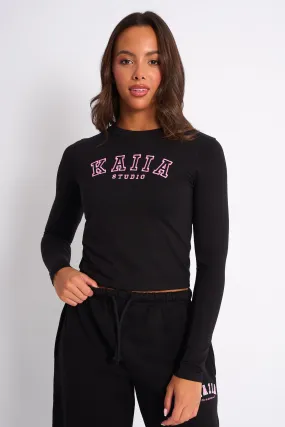 Kaiia Logo Long Sleeve Baby Tee Black & Pink