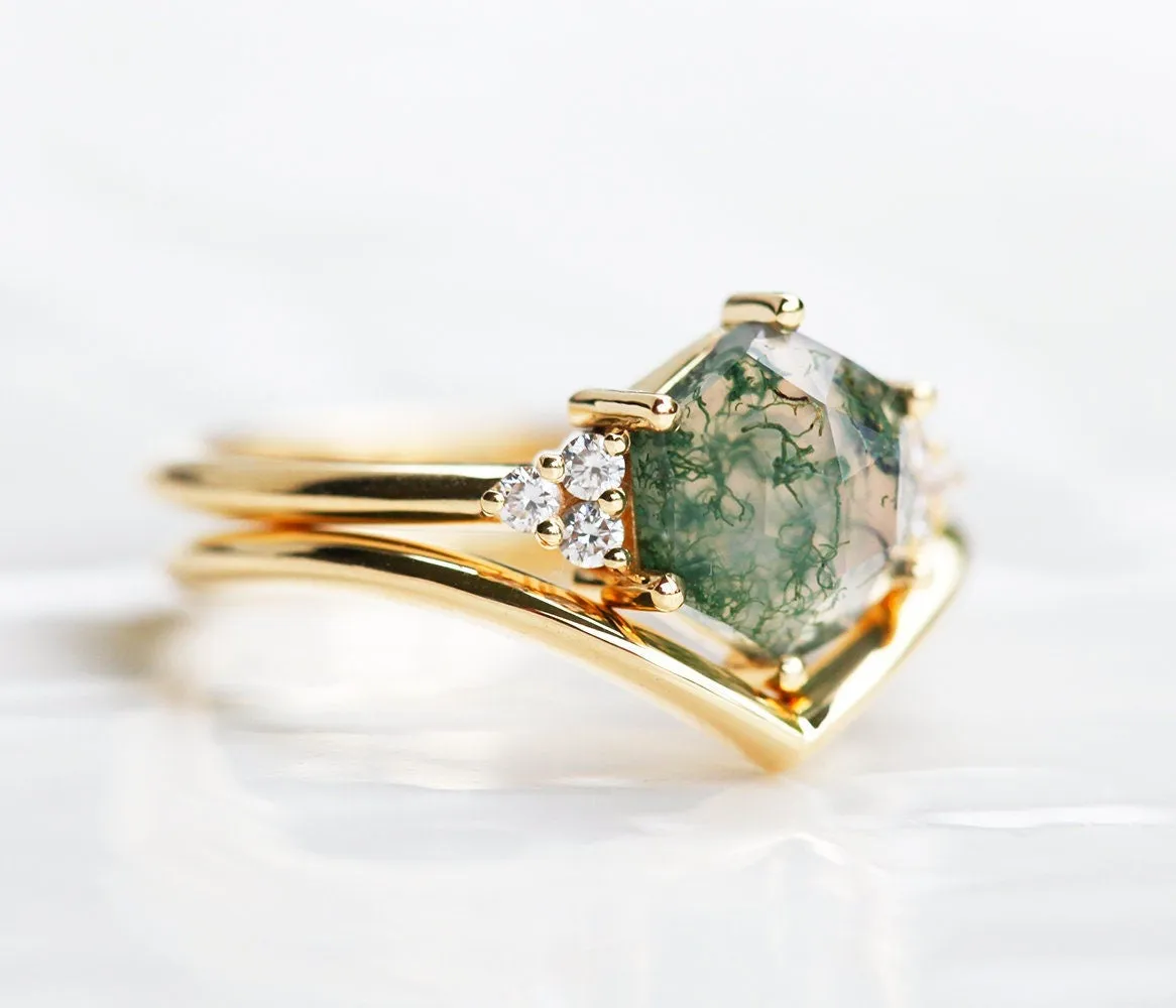 Klara Hexagon Moss Agate Ring With Diamonds