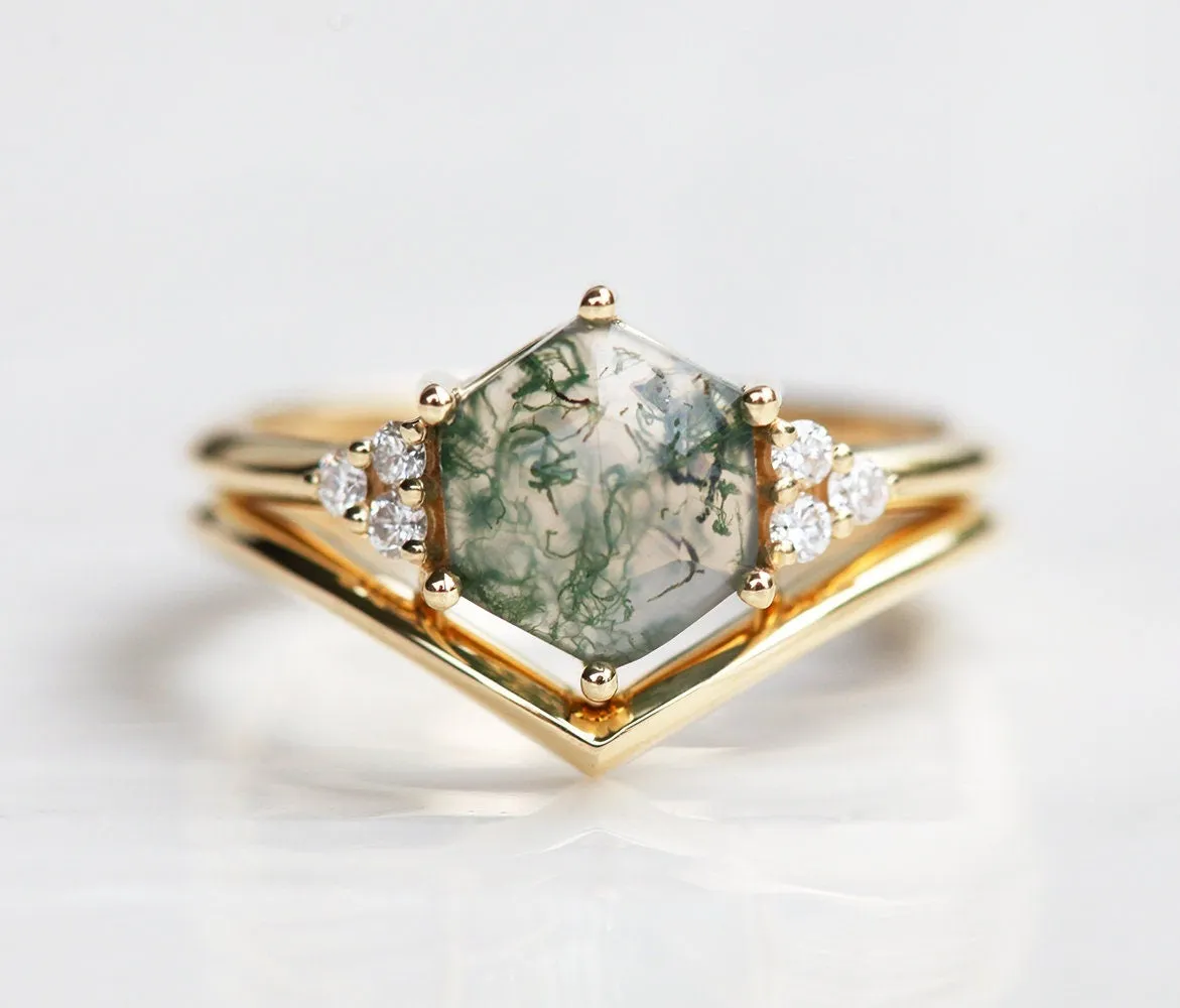 Klara Hexagon Moss Agate Ring With Diamonds