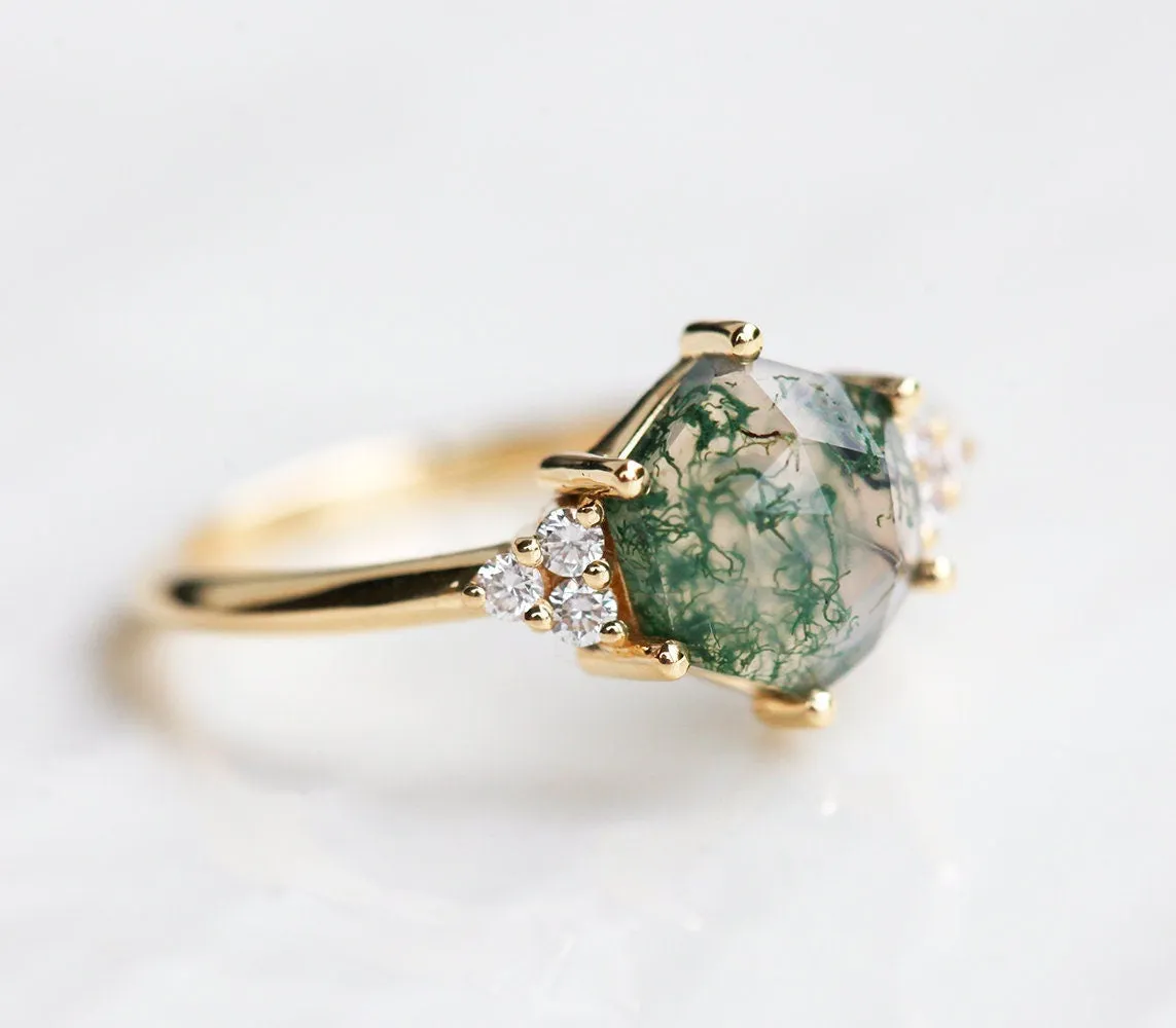 Klara Hexagon Moss Agate Ring With Diamonds