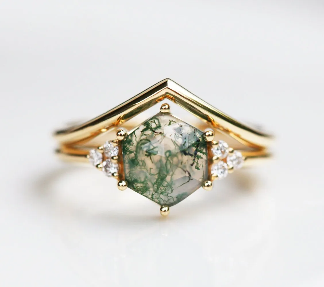 Klara Hexagon Moss Agate Ring With Diamonds