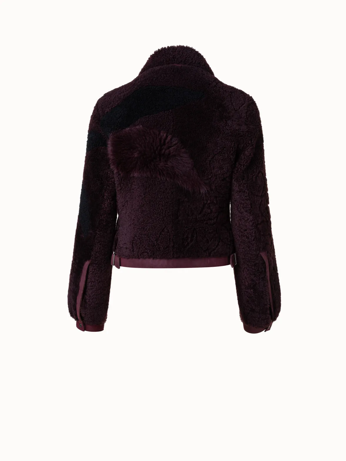 Kurze Shearling Jacke mit Blumen-Patchwork