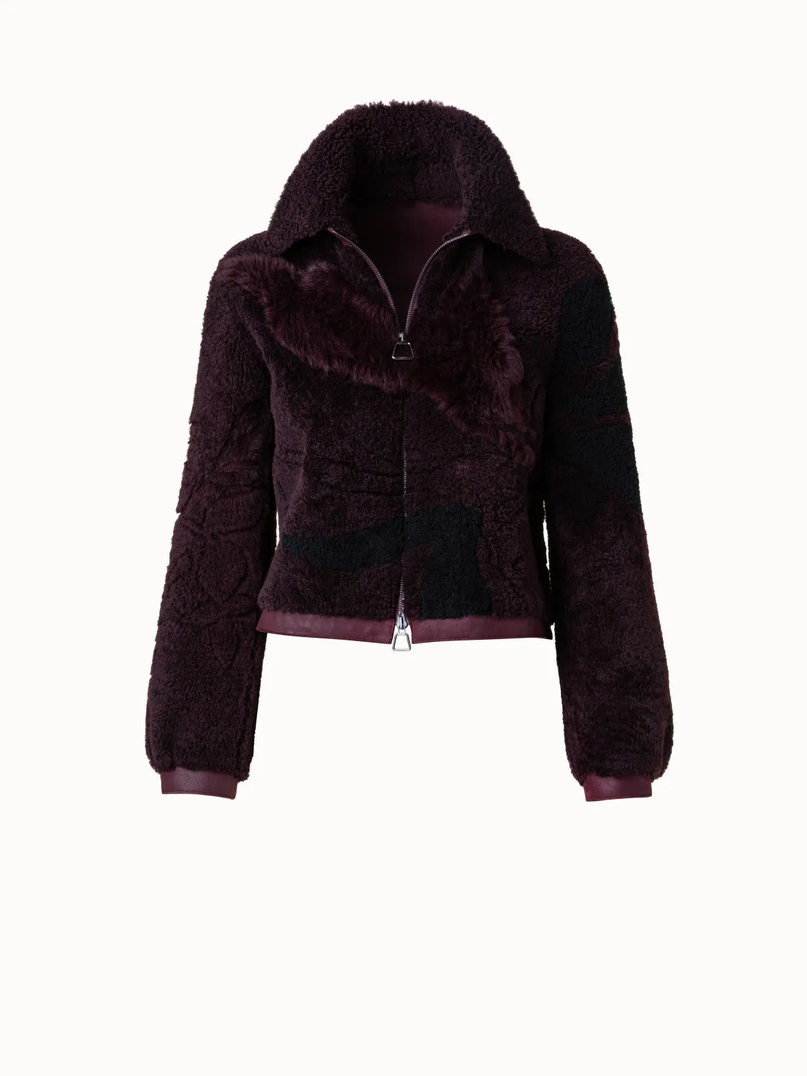 Kurze Shearling Jacke mit Blumen-Patchwork