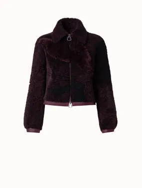 Kurze Shearling Jacke mit Blumen-Patchwork