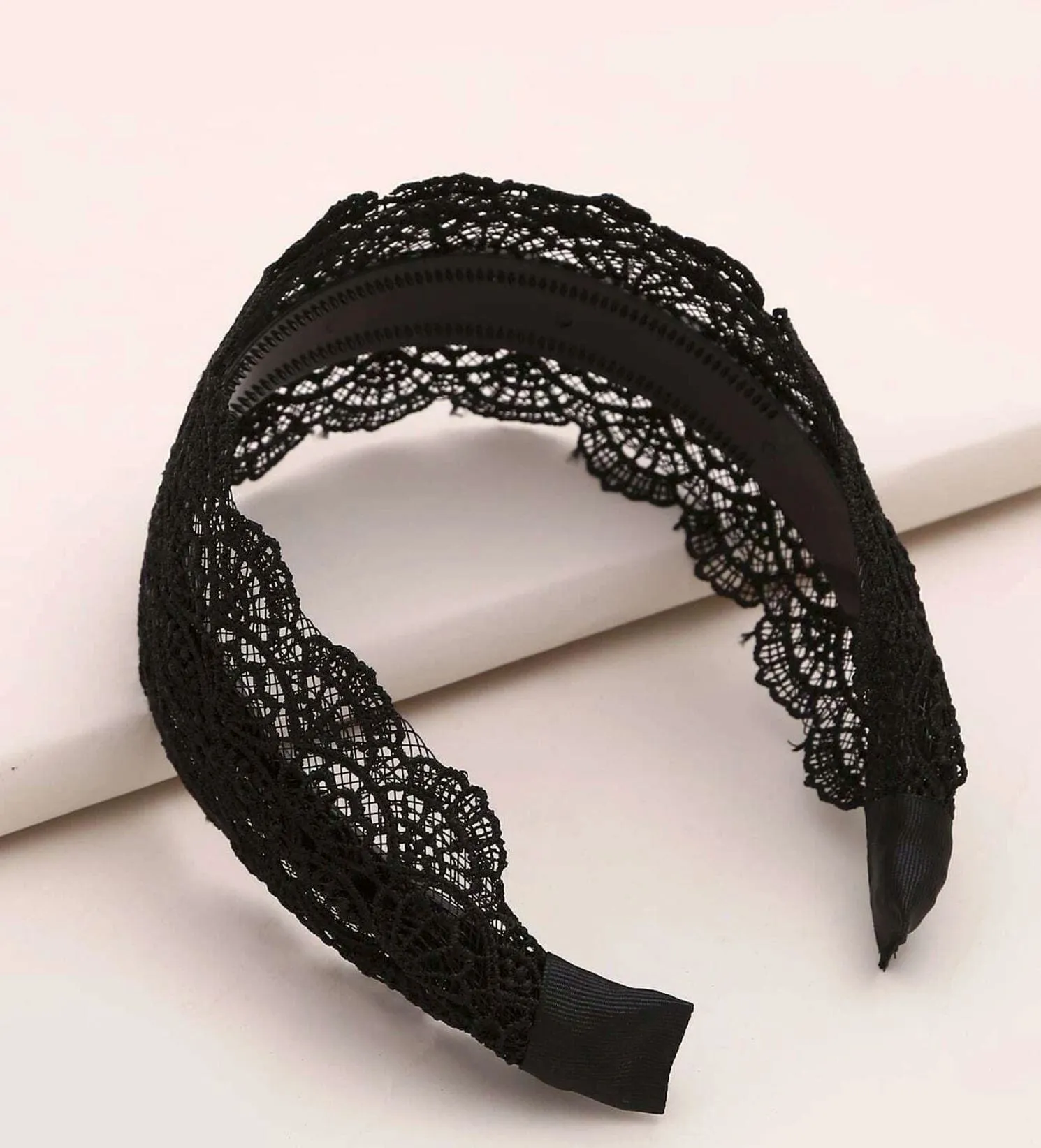 Lace Wide Headband, Black