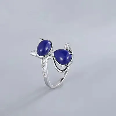 Lapis Lazuli Cat Ring in Solid 925 Sterling Silver