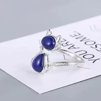 Lapis Lazuli Cat Ring in Solid 925 Sterling Silver