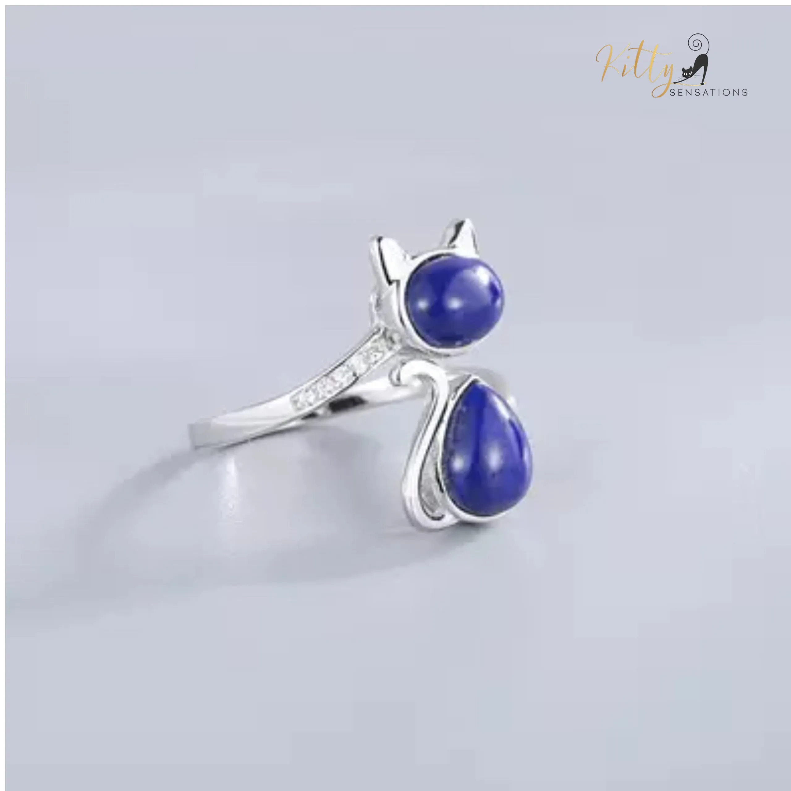 Lapis Lazuli Cat Ring in Solid 925 Sterling Silver