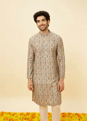 Manyawar Beige Abstract Printed Kurta Set