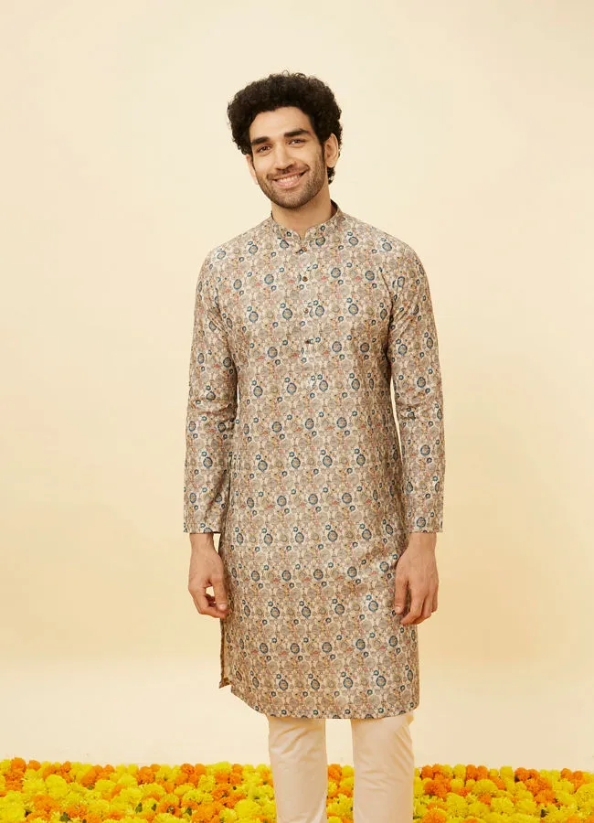 Manyawar Beige Abstract Printed Kurta Set