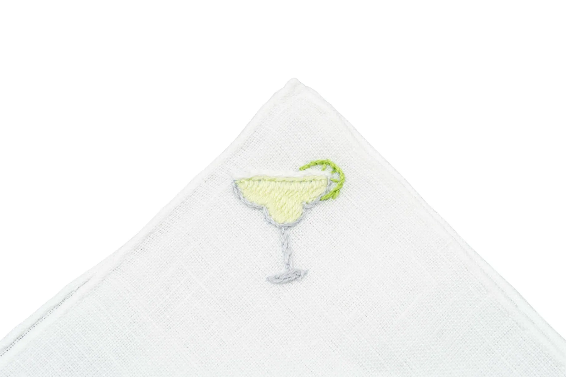 Margarita Cocktail Hand Embroidered Linen Pocket Square