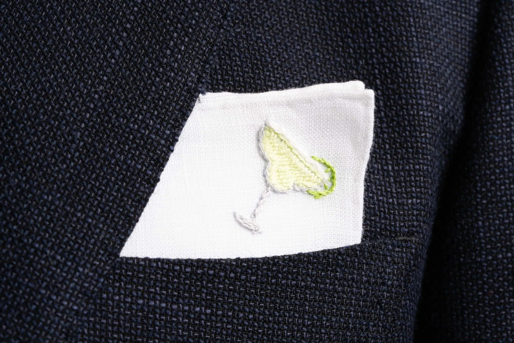 Margarita Cocktail Hand Embroidered Linen Pocket Square