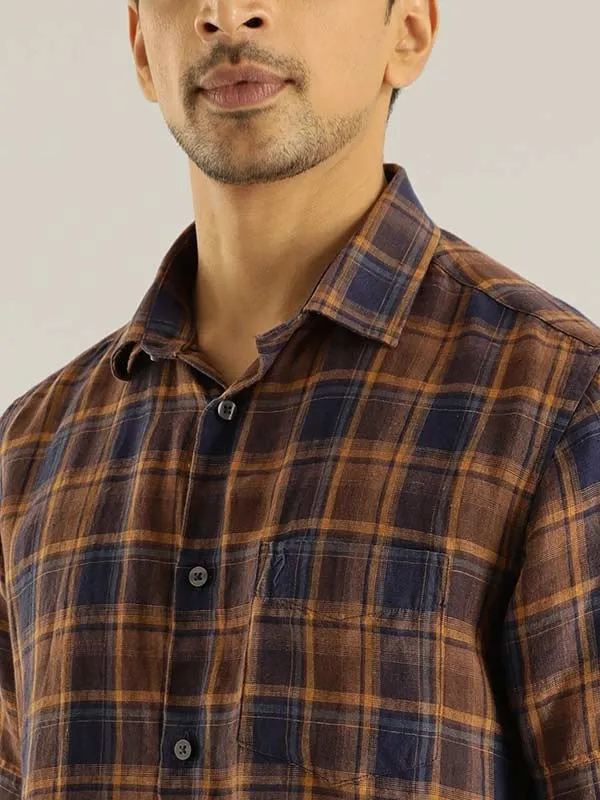 Men Checked Half Sleeve Linen Shirt