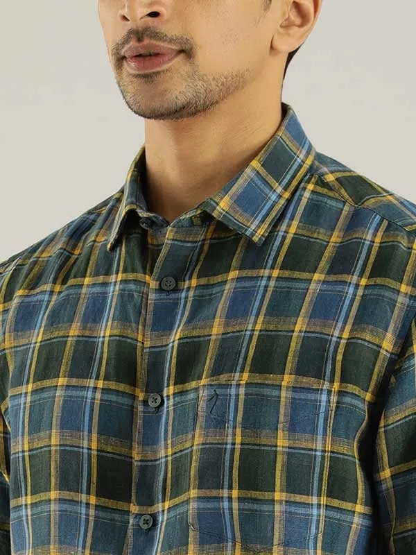 Men Checked Half Sleeve Linen Shirt