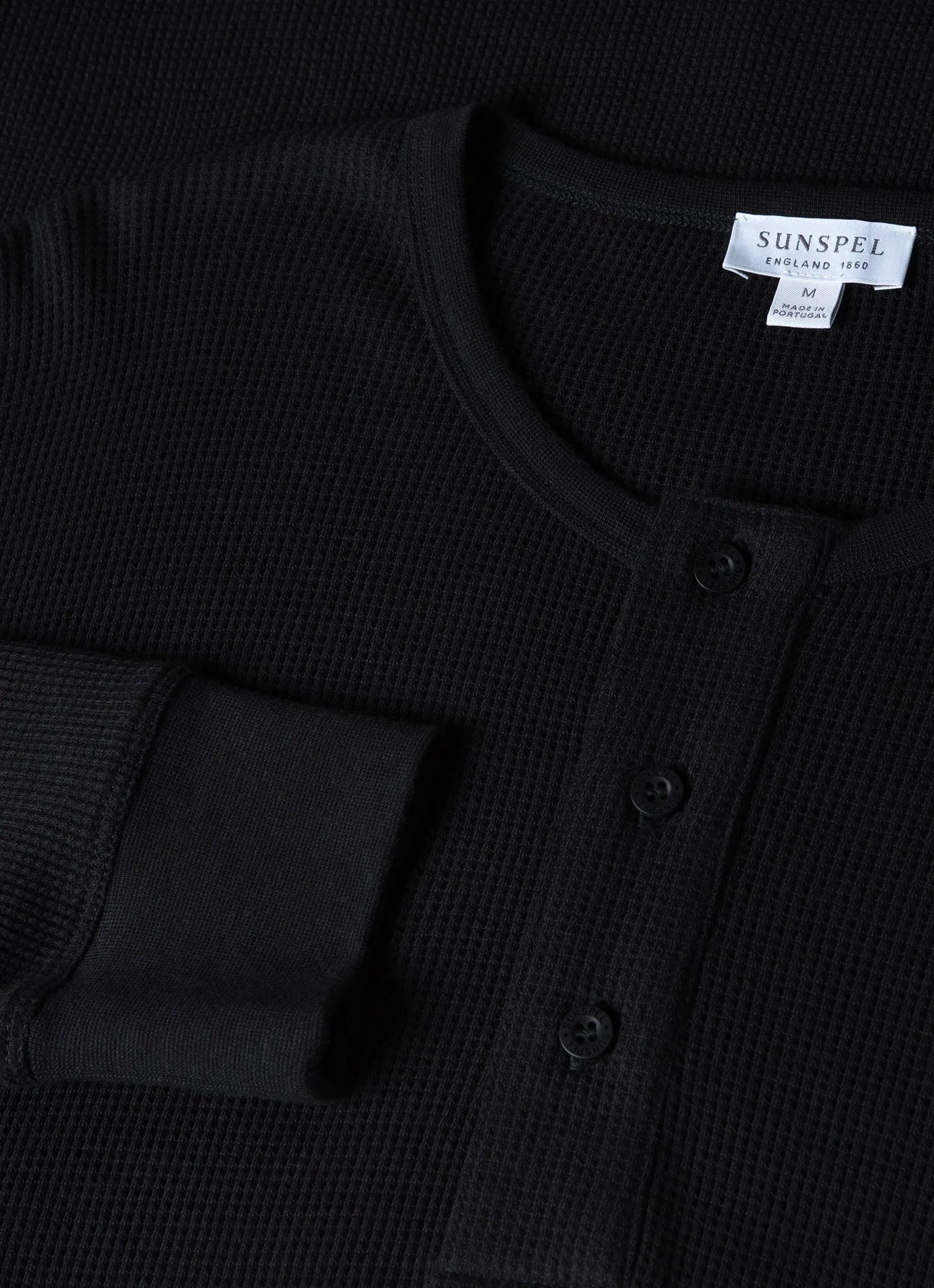 Men's Long Sleeve Waffle Henley in Black