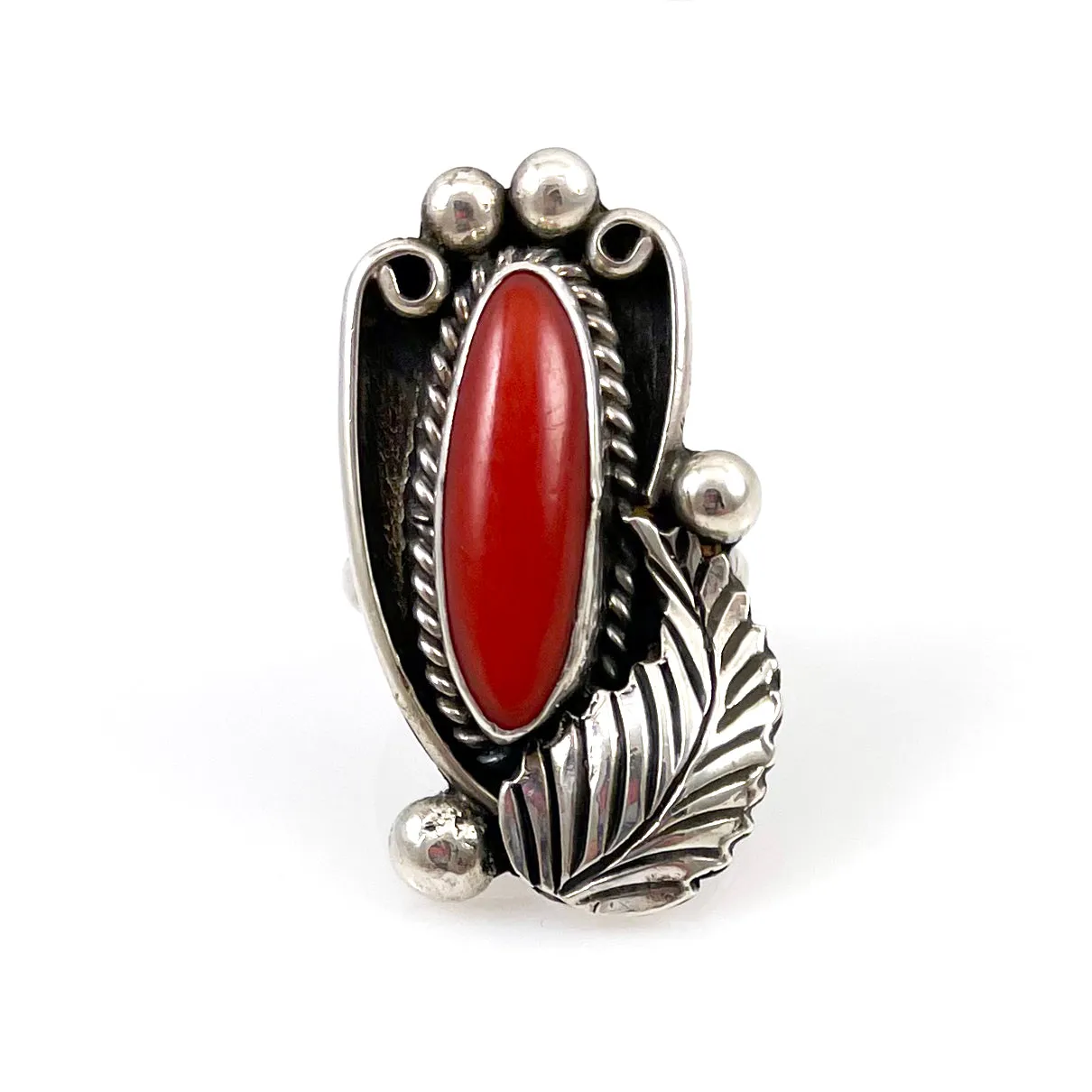 Old Pawn Red Coral Navajo Ring Size 6.25