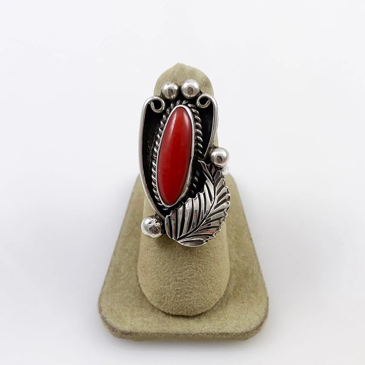 Old Pawn Red Coral Navajo Ring Size 6.25