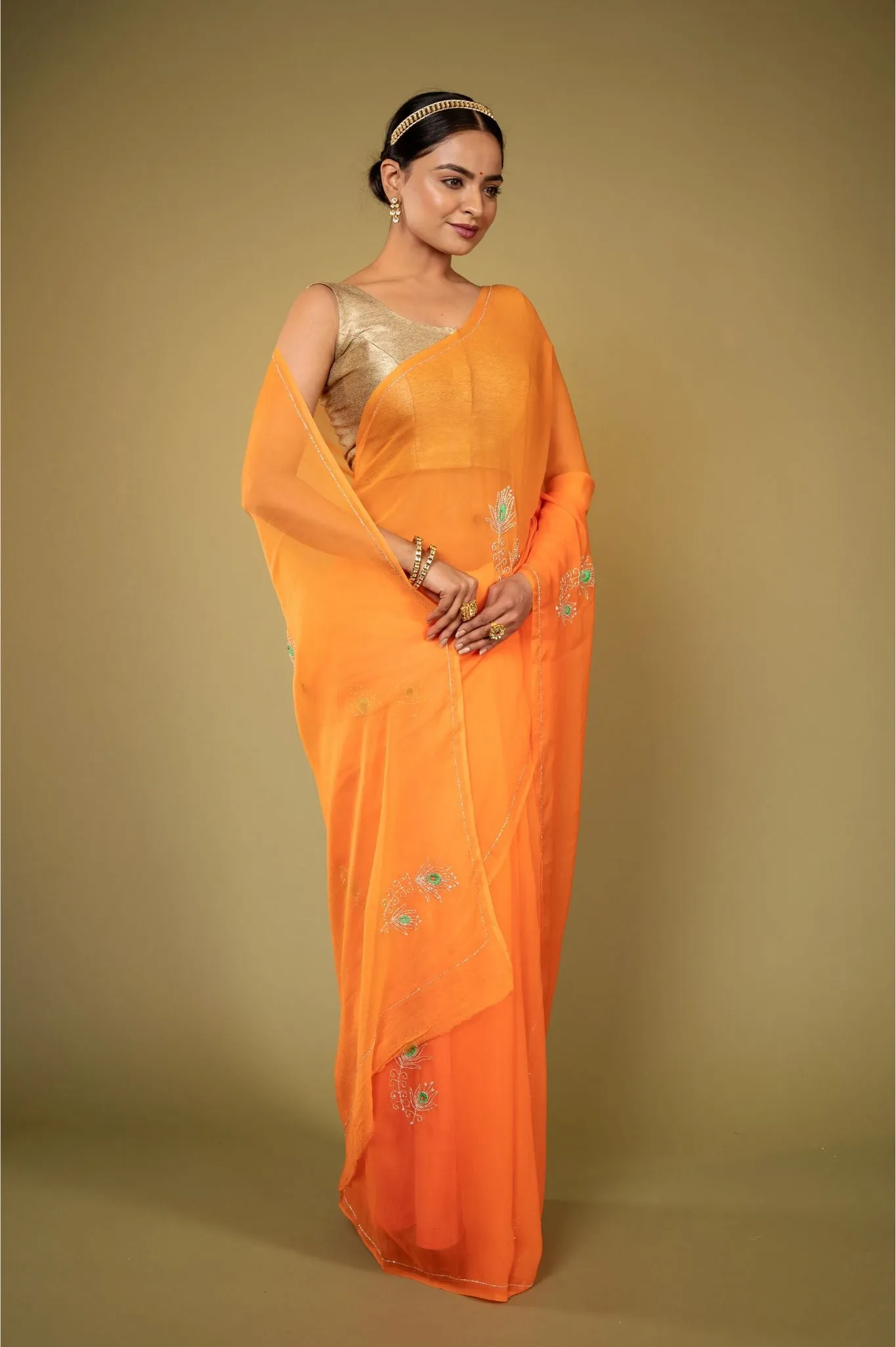 Orange Chiffon Saree