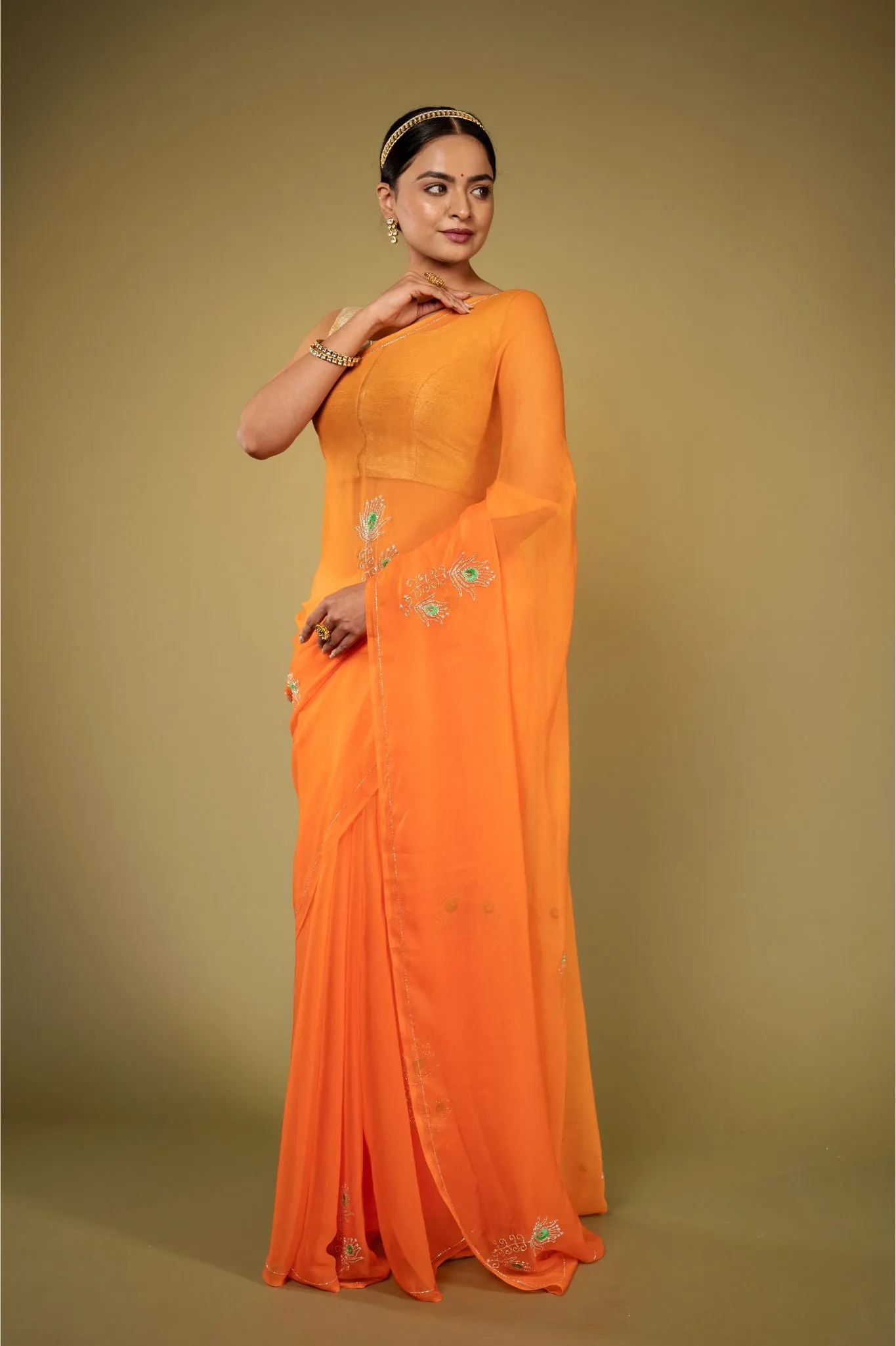 Orange Chiffon Saree