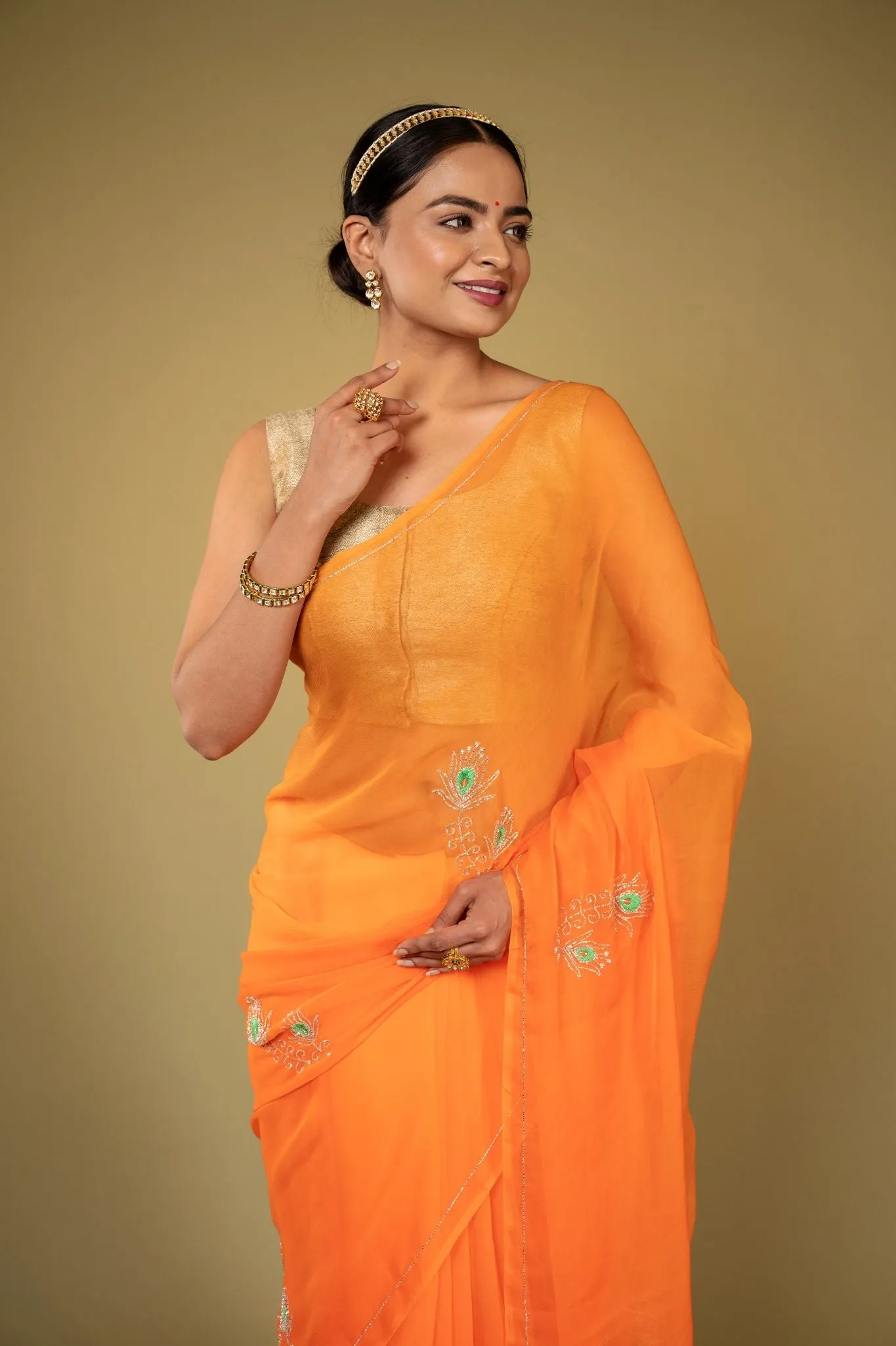 Orange Chiffon Saree