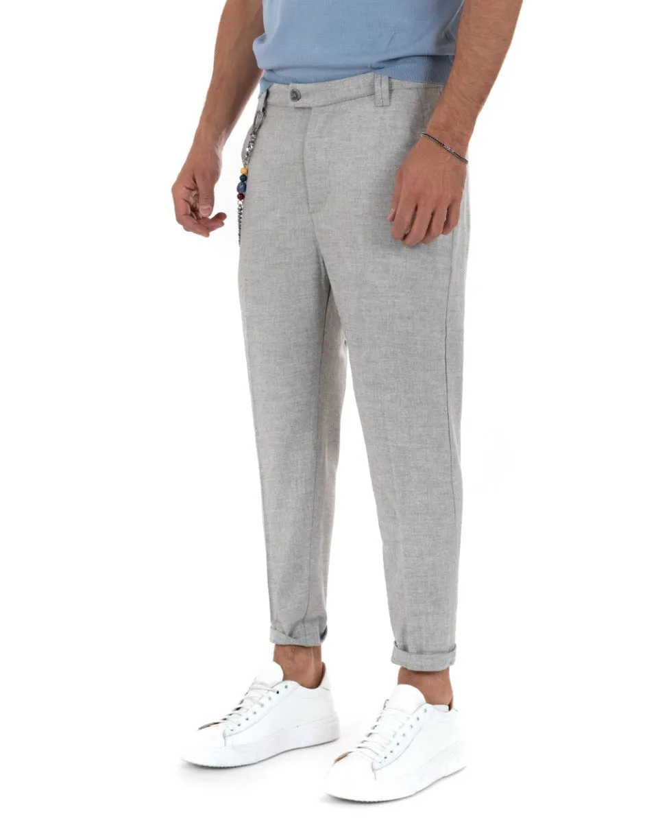 Pantaloni Uomo Lungo Tasca America Classico Viscosa Grigio Melangiato Casual GIOSAL-P5736A