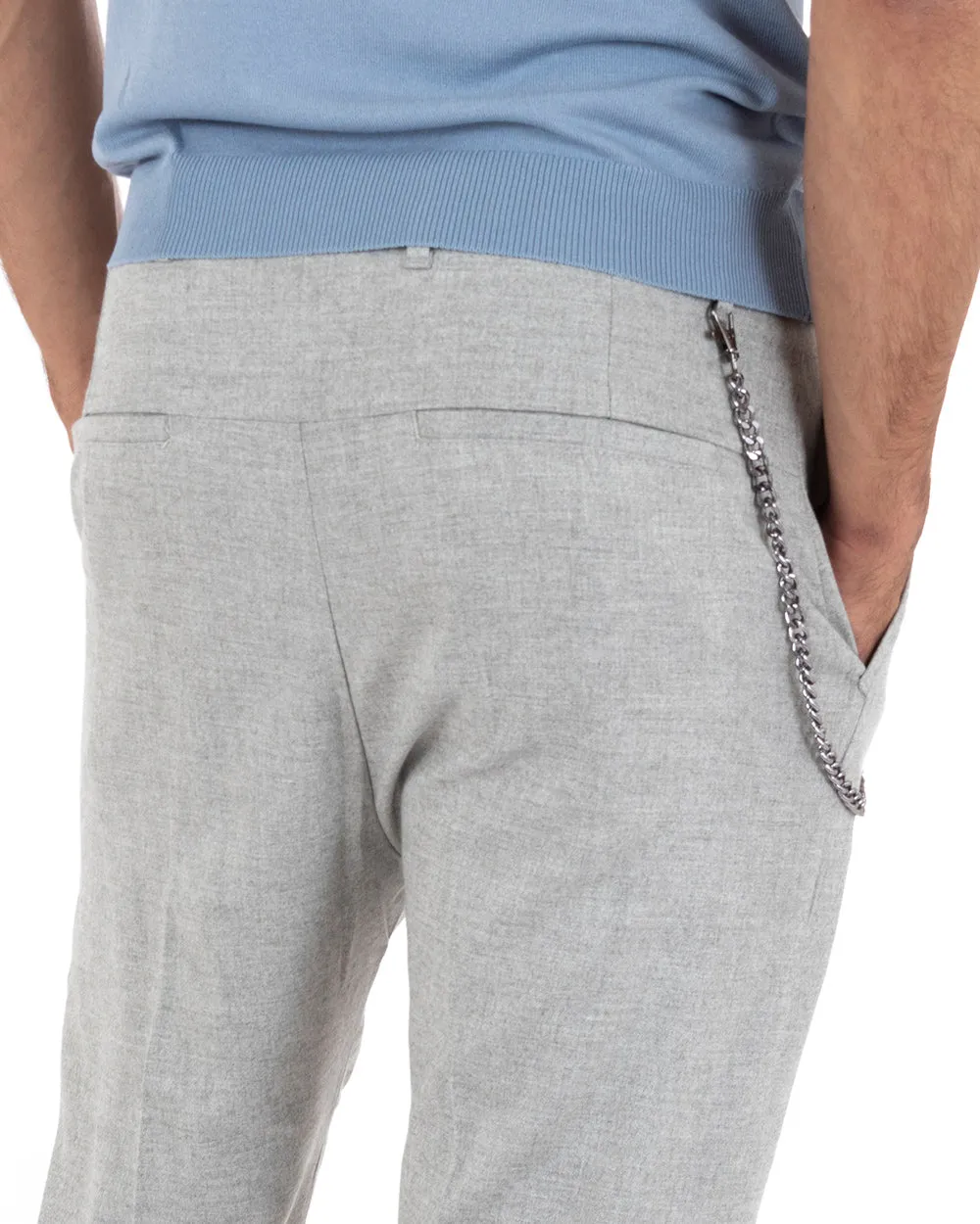 Pantaloni Uomo Lungo Tasca America Classico Viscosa Grigio Melangiato Casual GIOSAL-P5736A