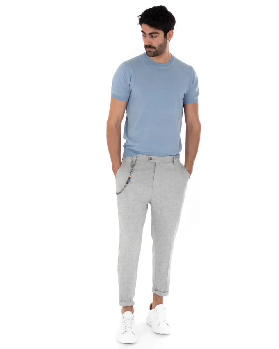 Pantaloni Uomo Lungo Tasca America Classico Viscosa Grigio Melangiato Casual GIOSAL-P5736A